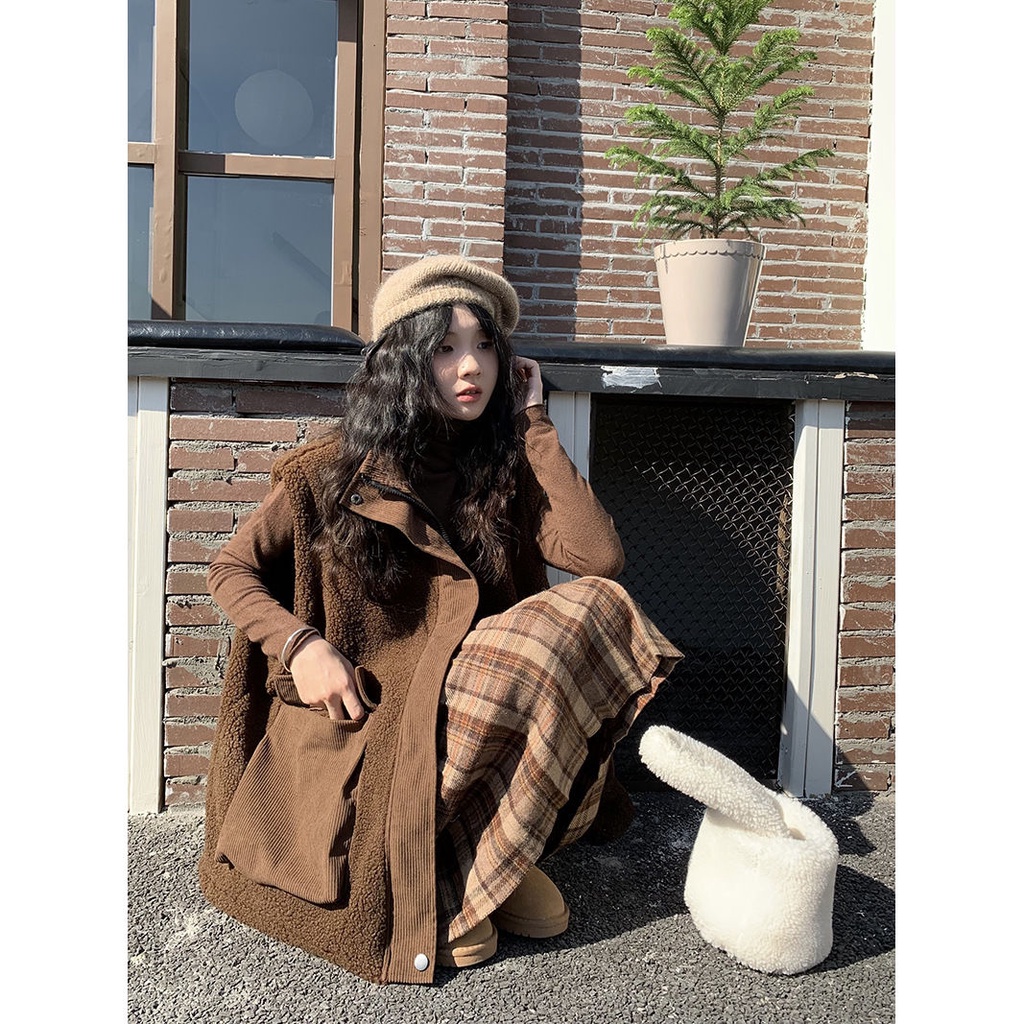 Áo Khoác Len Lông Cừu Giả Size Lớn Phong Cách Lười Retro Mùa Thu Đông