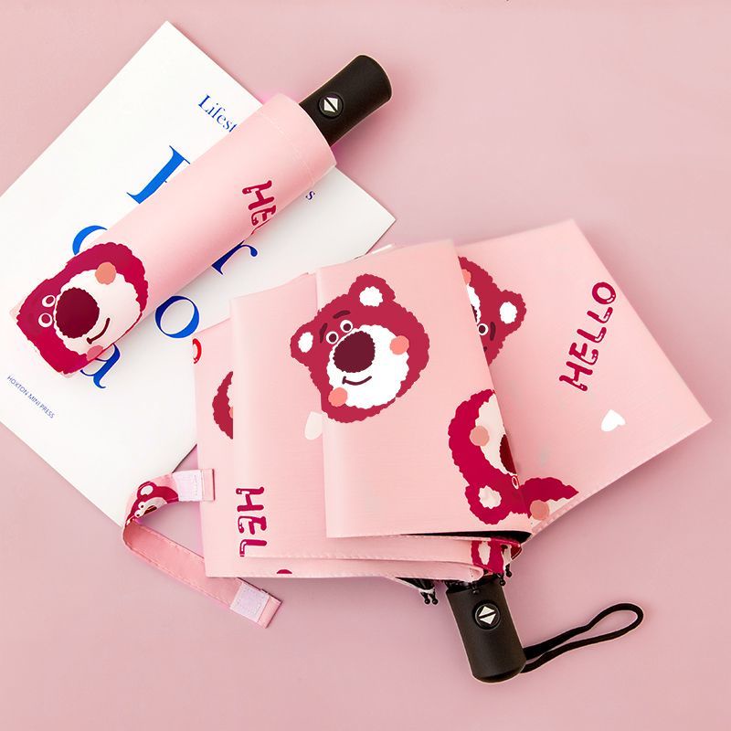 Dù Gấp Tự Động Chống Nắng Mưa Họa Tiết Gấu Dâu Tây Dễ Thương Phong Cách Hàn Quốc 1YOZ