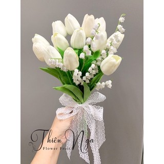 Hoa lụa , Hoa cưới tulip mix hoa linh lan cao cấp