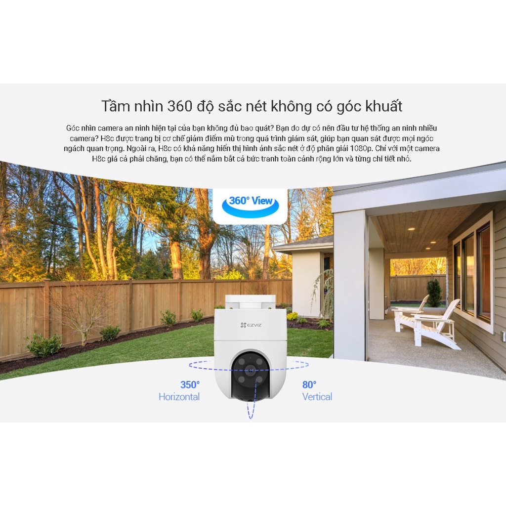 Camera WIFI ngoài trời, xoay 360 EZVIZ H8C MÀU ĐÊM, ĐÀM THOẠI 2 CHIỀU, tích hợp AI