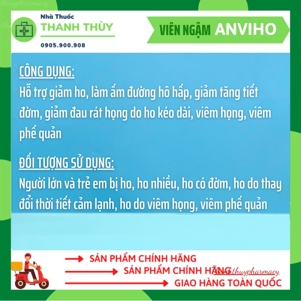 VIÊN NGẬM ANVIHO - Hỗ Trợ Giảm Ho Dùng Được Cho Phụ Nữ Mang Thai Và Cho Con Bú
