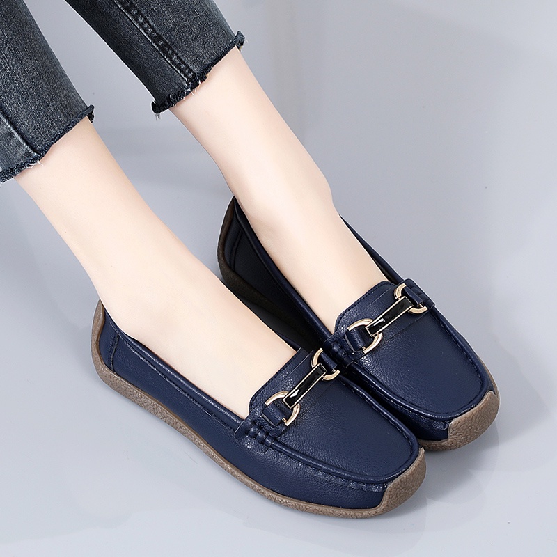Giày Da Đế Bằng Thiết Kế Đơn Giản Thoải Mái Thời Trang Cho Nữ Size 35-44
