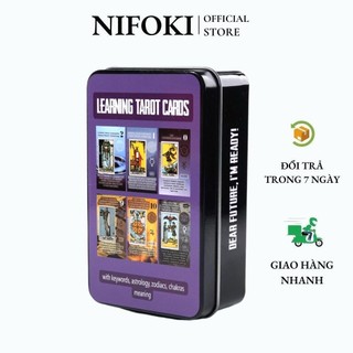 Bộ bài learning tarot cards, hộp sắt, thẻ mạ xanh