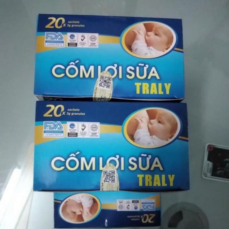 Cốm lợi sữa TRALY Hộp 20 gói - Hỗ trợ lợi sữa, giúp tăng tiết sữa - Traly hiệu quả hơn Mummilk đã được kiểm