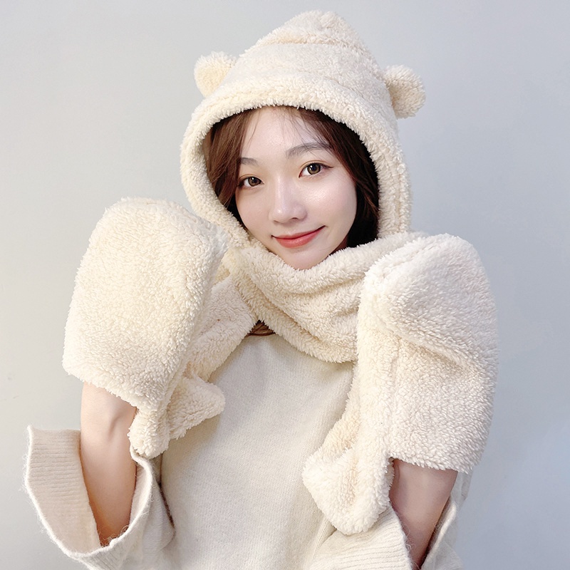 Nón Lông Quai Dài Làm Khăn Cổ Có Túi Giữ Ấm Tay Hình Gấu 3 IN 1 RQN2230