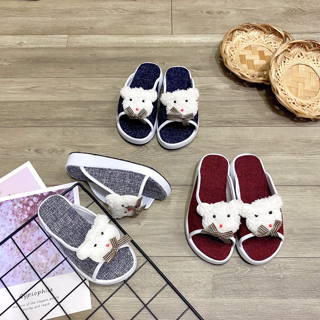 Dép quai ngang cho bé đế xuồng thời trang hình gấu cute 3 màu xinh xắn - TT469