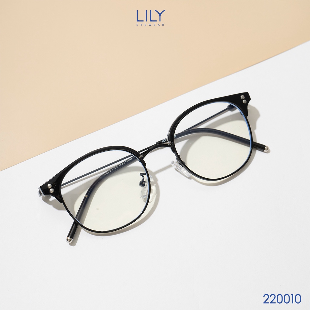 Gọng kính mắt tròn nam nữ LILYEYEWEAR kính nửa viền nhựa pha kim loại chắc chắn dễ đeo phong cách Hàn Quốc 220010