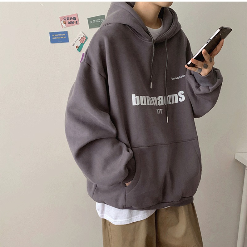 Áo Hoodie Màu Xanh Dương In Chữ bumn Phong Cách Hip Hop Đường Phố Hàn Quốc Thời Trang Cho Nam