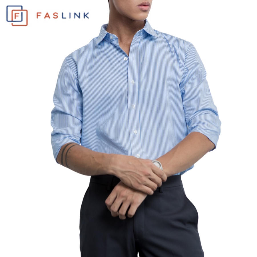 Áo Sơ Mi Nam Basic vải modal siêu mát Faslink - Sọc Xanh