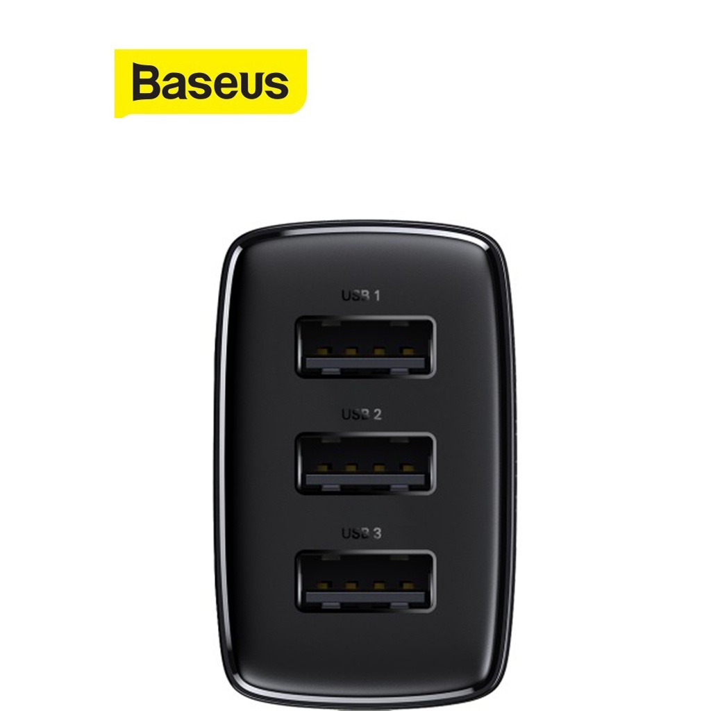 Cốc sạc Baseus Compact Charger sạc nhanh 17W chân cắm dẹt 3 cổng USB ( Đen )