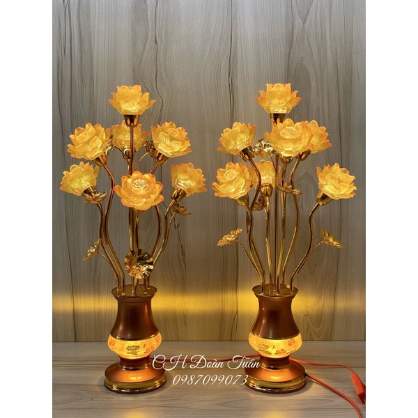 Cặp đèn bình bông hoa sen lưu ly, đèn 7 bông sen cao 60cm