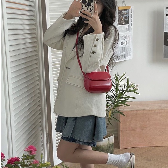 MISCHA Túi Xách Da PU Màu Trơn Phong Cách retro Thời Trang Cho Nữ