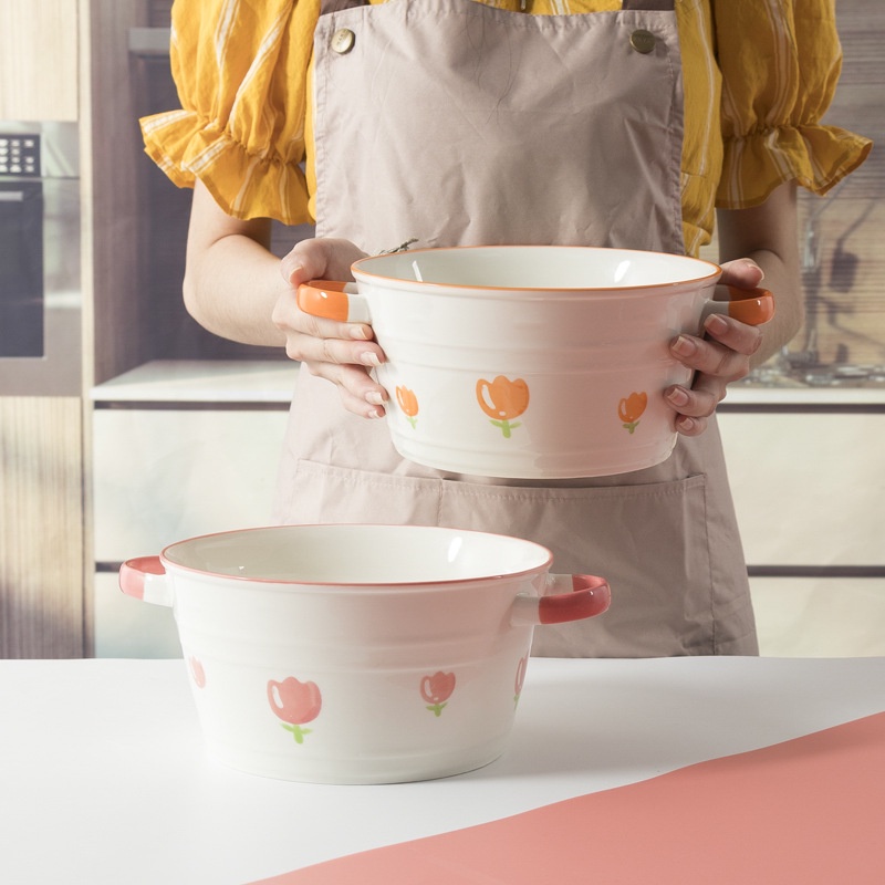 Tô Ăn Mì Ăn Liền Cỡ Lớn Hình Hoa Tulip Hai Tai Dễ Thương