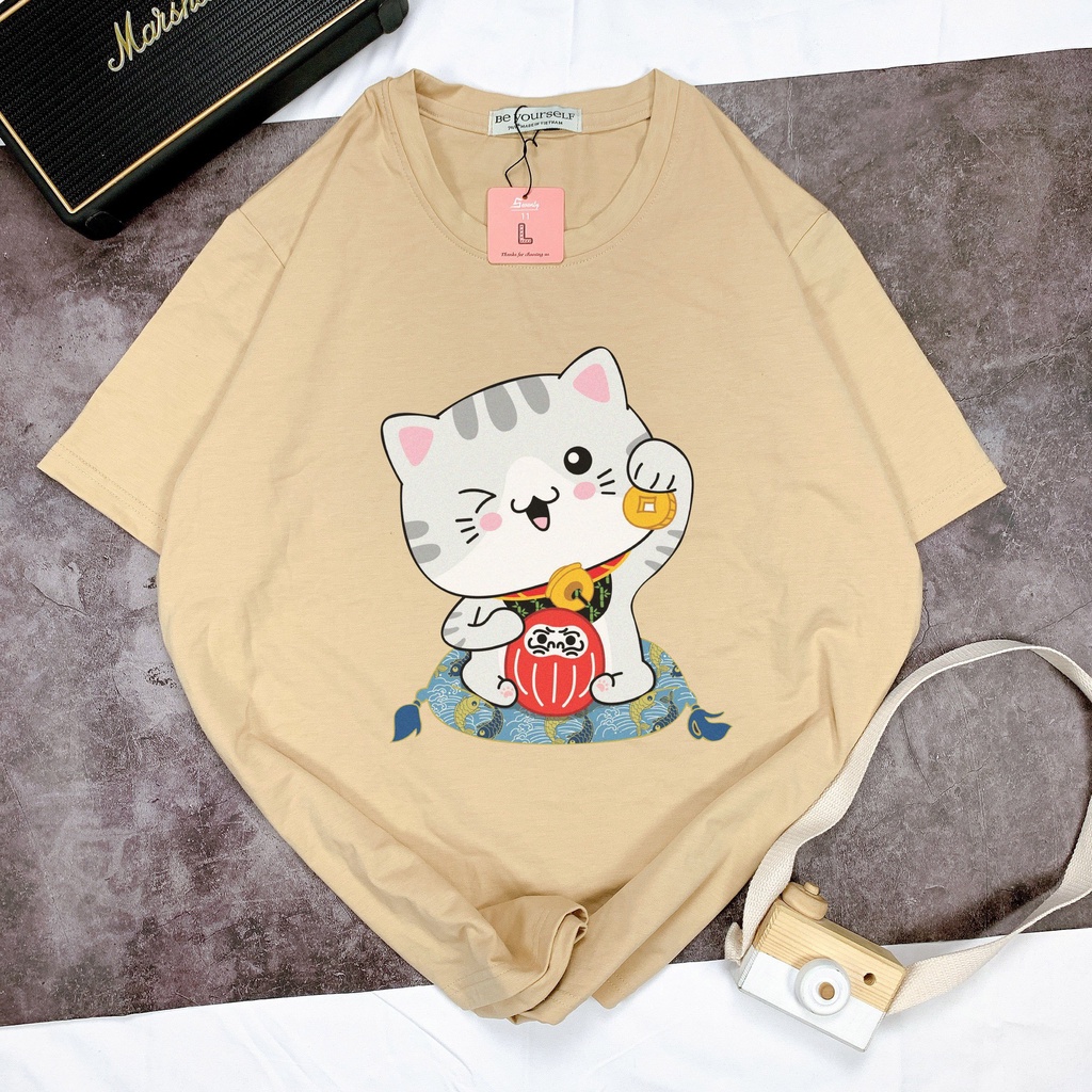 Áo thun Tết Mèo 2023 áo phông nam nữ unisex vải cotton thoáng mát cổ tròn có bigsize mèo ngoắc tay - shop.lucas