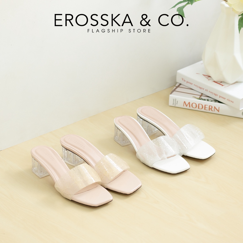 Erosska - Dép cao gót nữ 2022 quai ngang trong sang trọng màu nude - EM098