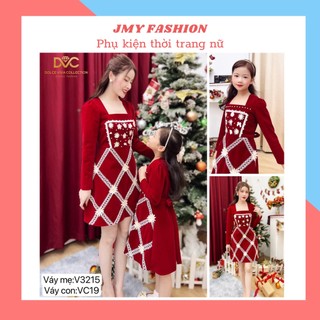 V3215, VC19 Set váy nhung mẹ và bé gái hoạ tiết hoa nổi [kèm video SP] váy nhung đỏ dài tay dáng A - DVC&ACC