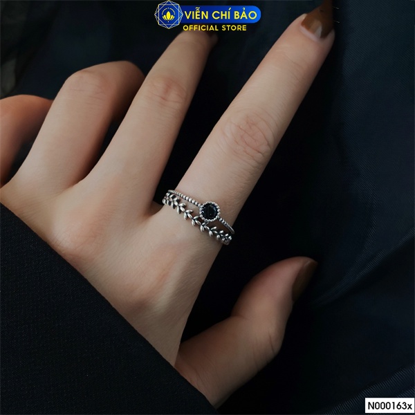 Nhẫn Laurel đá đen chất liệu bạc Thái 925 thời trang phụ kiện trang sức nữ Viễn Chí Bảo N000163x