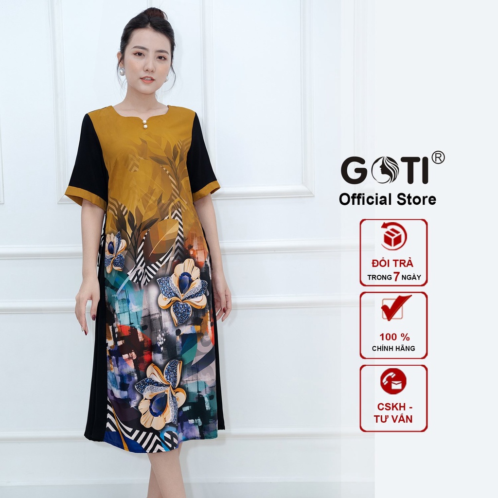 GOTI – Đầm Dáng Suông Trung Niên Dự Tiệc Cao Cấp Big Size Vải Lụa Mềm Mịn Cho Mẹ U40 U50 3345 3347 3336