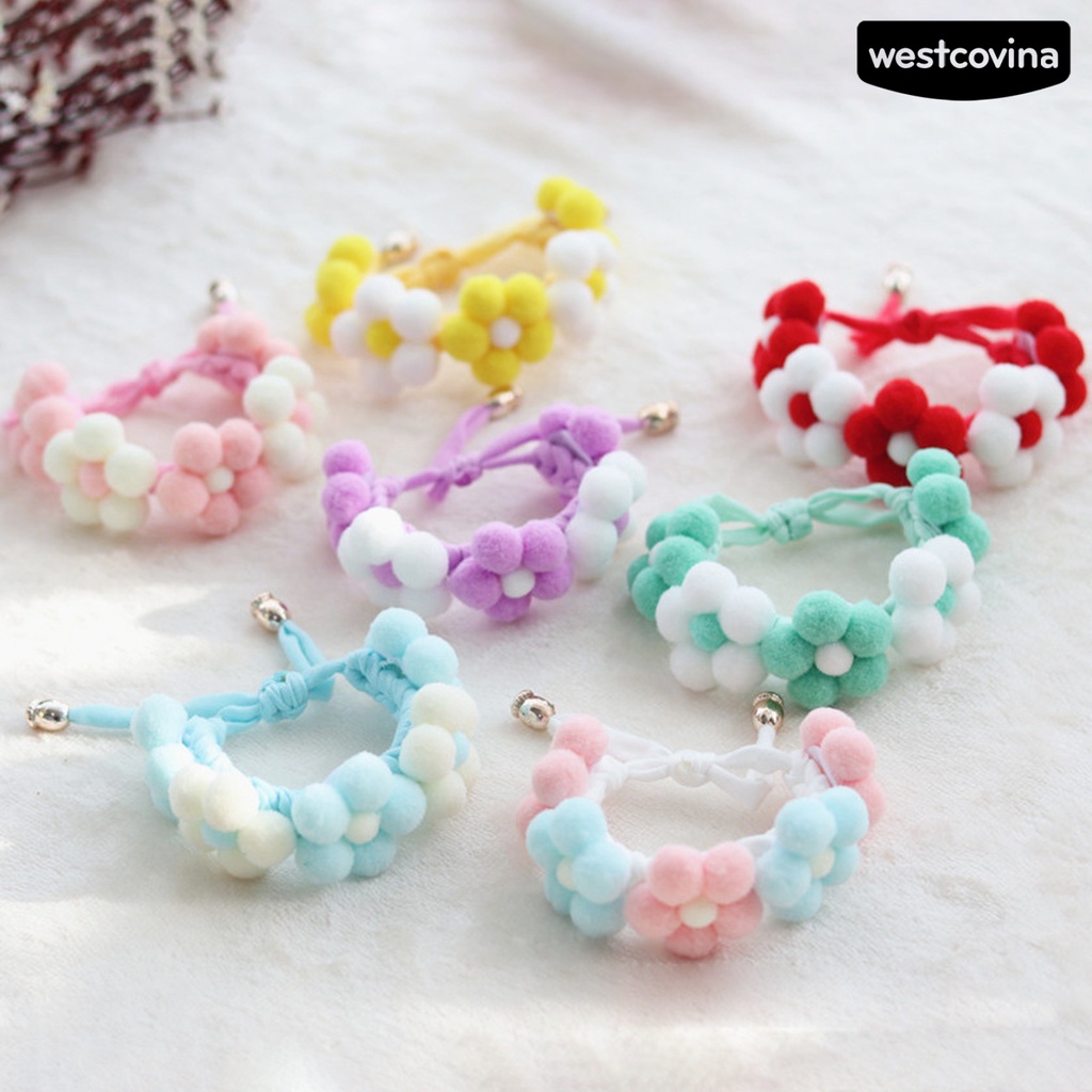 [Hot] [Hot]♝Vòng Cổ Gắn Quả Bông Bằng Vải Dệt Tay Có Thể Điều Chỉnh Cho Thú Cưng