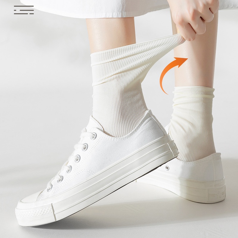 1 Đôi Tất Cotton Dệt Kim Dài Màu Đen / Hồng Phong Cách Nhật Hàn Cho Nữ