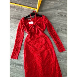 [Ảnh Thật ]Váy body đỏ ren TKCC