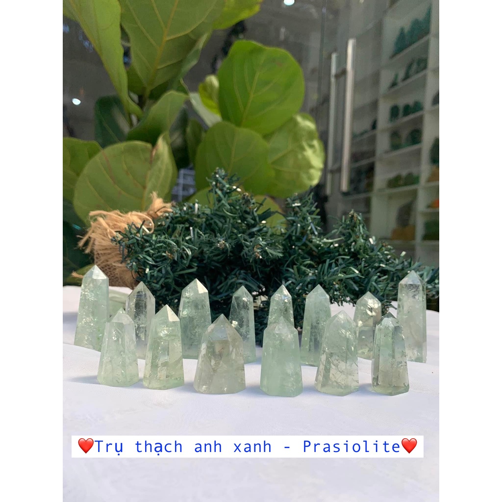 Trụ đá màu xanh lá trong ( Prasiolite) | Trụ đa thanh tẩy, healing, sưu tầm, trang trí| CADA DECOR