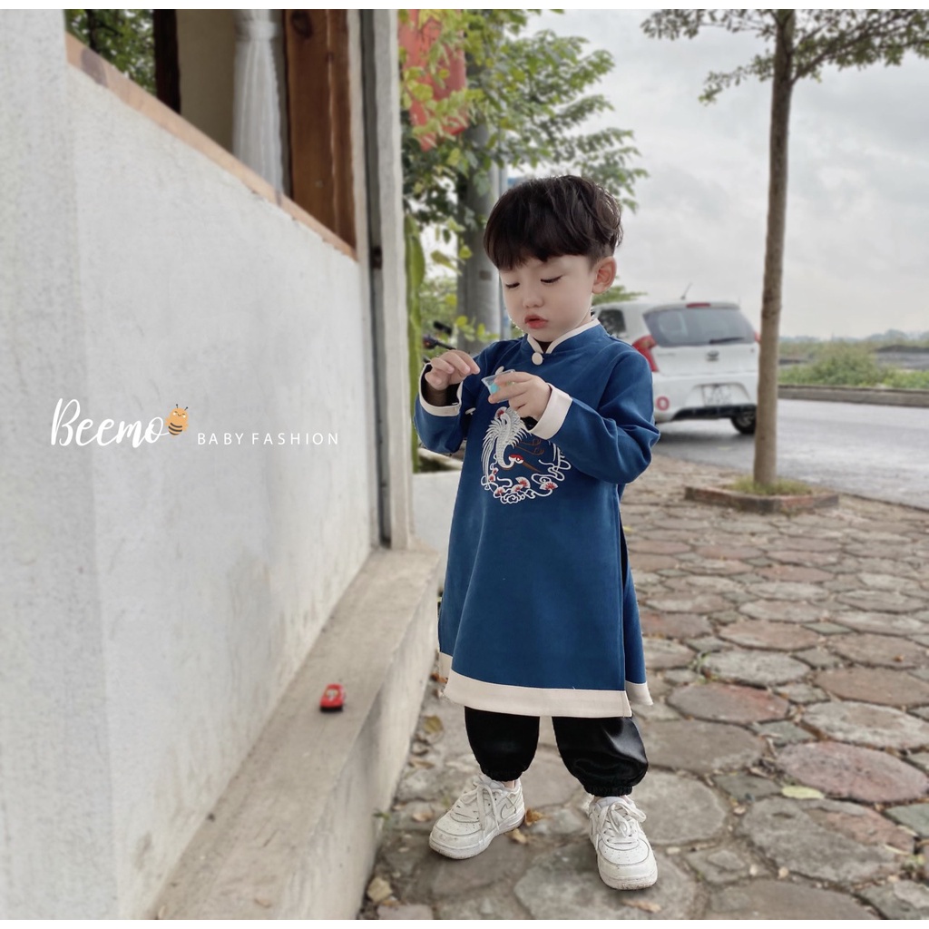 Sét áo dài cách tân cho bé trai Beemo,áo dài thân phối gấm rồng sang trọng cho bé trai,hàng thiết kế chuẩn loại 1