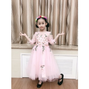 Đầm Hồng dài Ren Thêu cao cấp cho bé gái - AVALYA KIDS