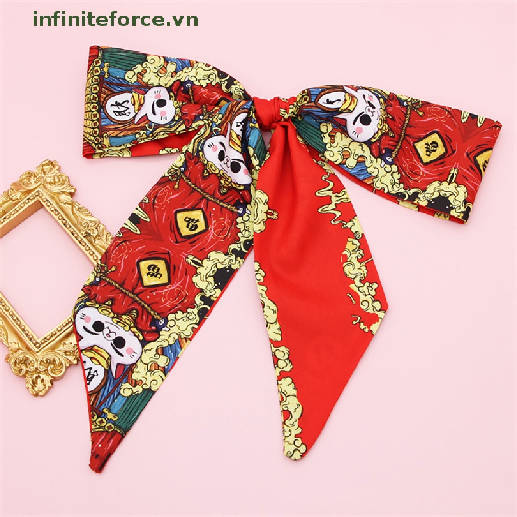 Khăn Quàng Cổ Vải Lụa In Hoạt Hình Thắt Nơ Ruy Băng Thời Trang Năm Mới Cho Nữ