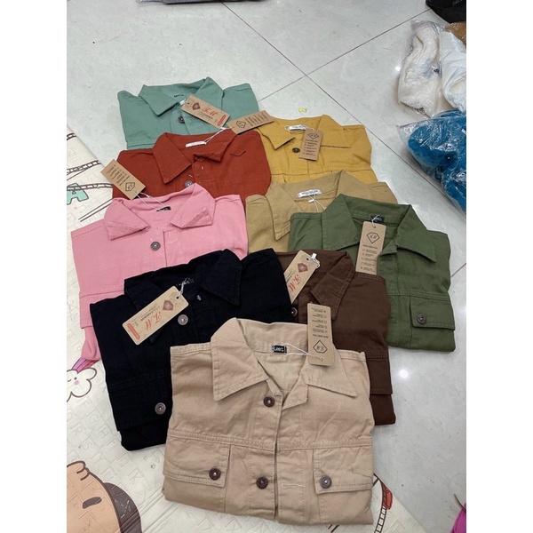 Áo Jean Kaki Túi Hộp Bo Chun-Áo Khoác Crotop form lửng, Khoác Bigsize