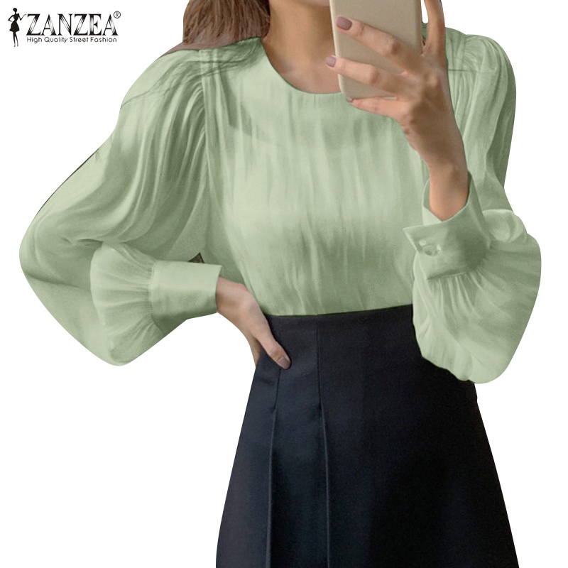 ZANZEA Áo Thun Nữ Dài Tay Cổ Tròn Thời Trang Hàn