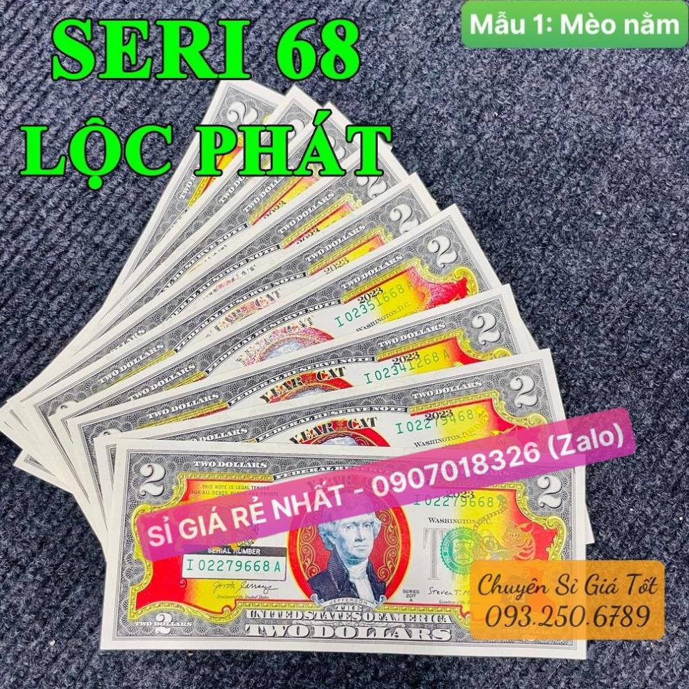 [VIP] [Seri LỘC PHÁT 68] Tờ Tiền 2 USD Đô Con Mèo Mạ Vàng Quý Mão 2023 Kỷ Niệm để lì xì Tết 2023 [MÈO NẰM]