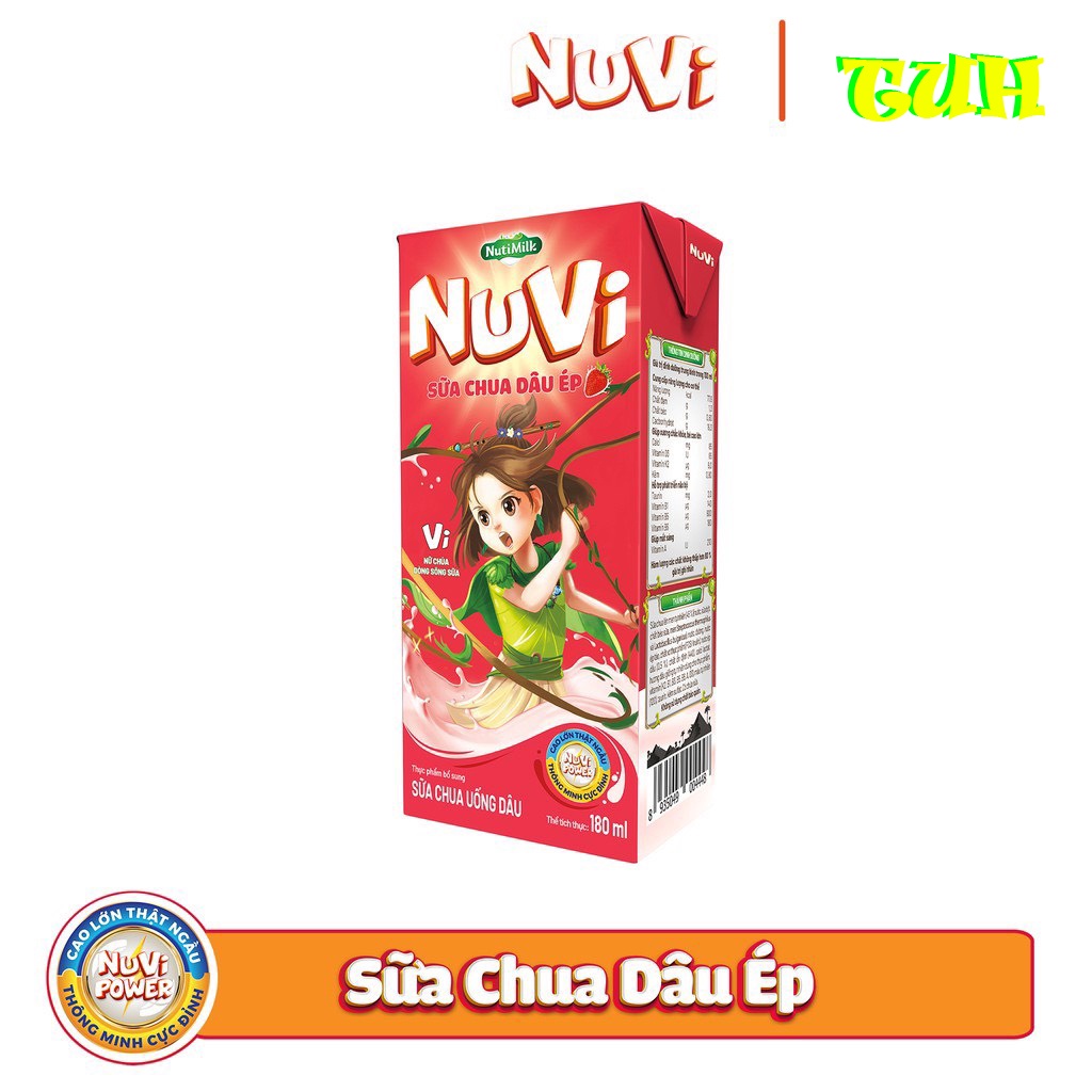 THÙNG 48 Hộp Sữa Chua Dâu Ép Nuvi 180ml Giúp Bé Phát Triển Trí Não, Chiều Cao Cho Bé