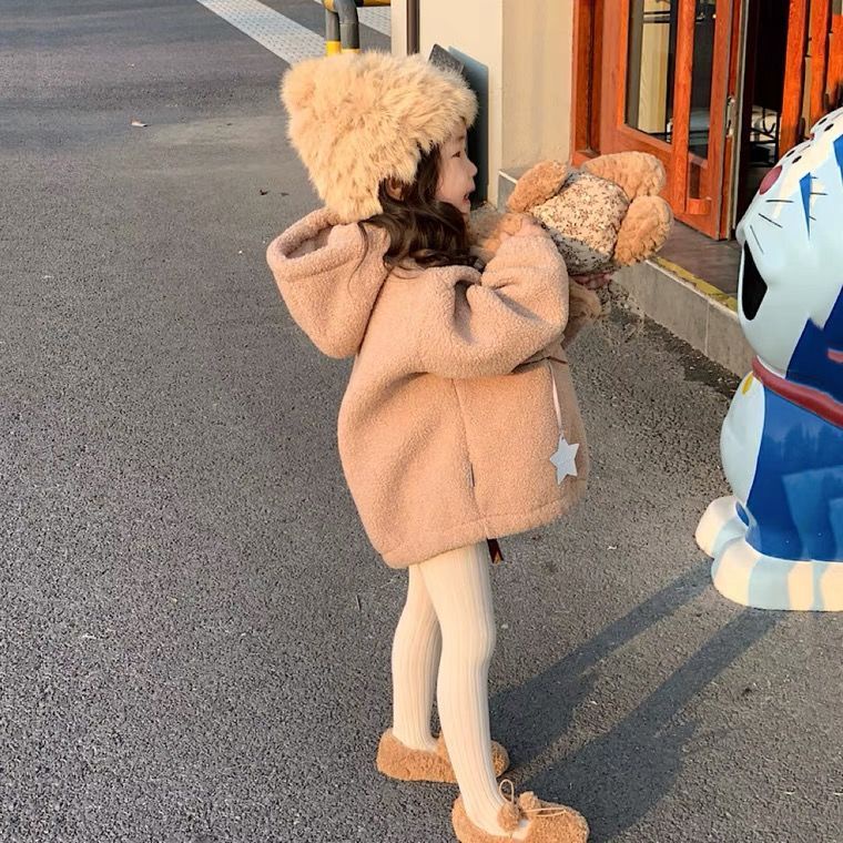 Áo Khoác Len Lông Cừu Dày Dặn Chui Đầu Thời Trang Thu Đông Cho Bé Gái