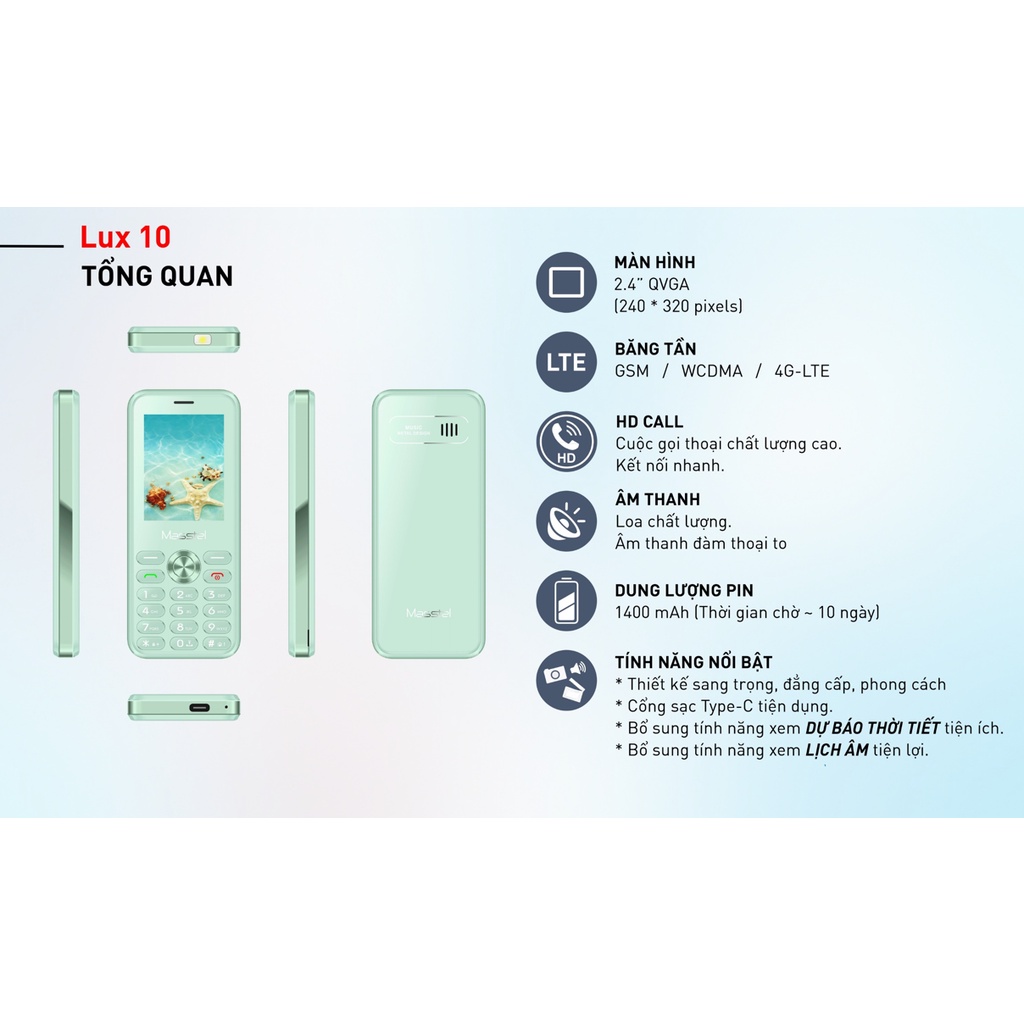 Điện thoại Masstel Lux 10 4G pin trâu, màn hình lớn - Hàng chính hãng