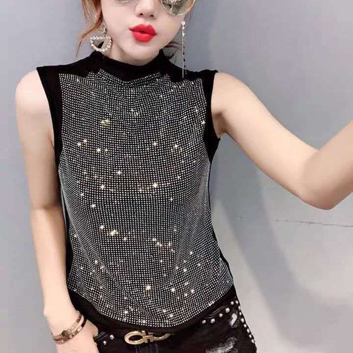 Áo Dệt Kim Sát Nách Cổ Chữ V Đính Kim Cương Giả Thời Trang Mùa Hè Cho Nữ 45%