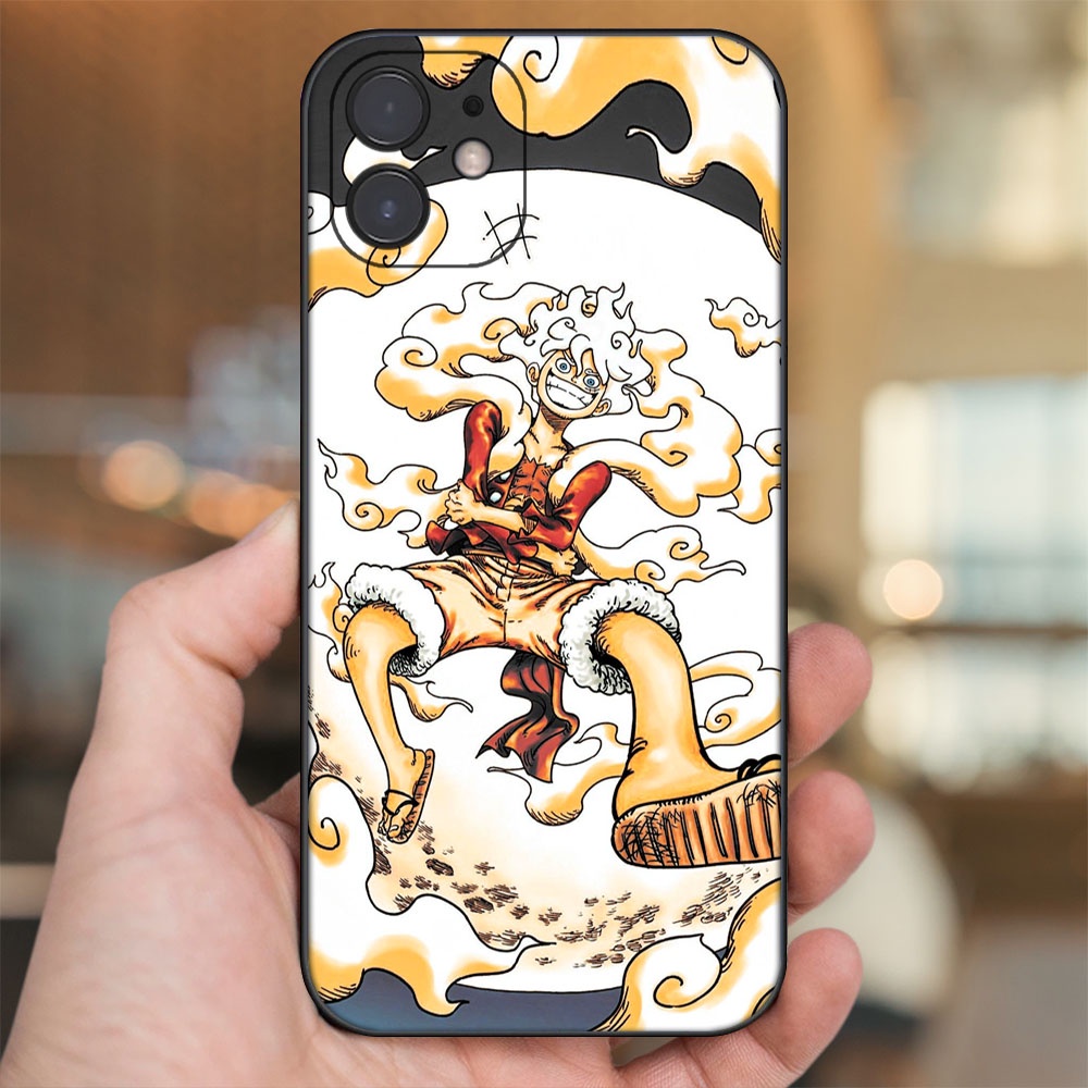 Ốp lưng iPhone 12 dẻo đen cạnh vuông in hình Luffy Gear 5 Nika One Piece Đảo Hải Tặc