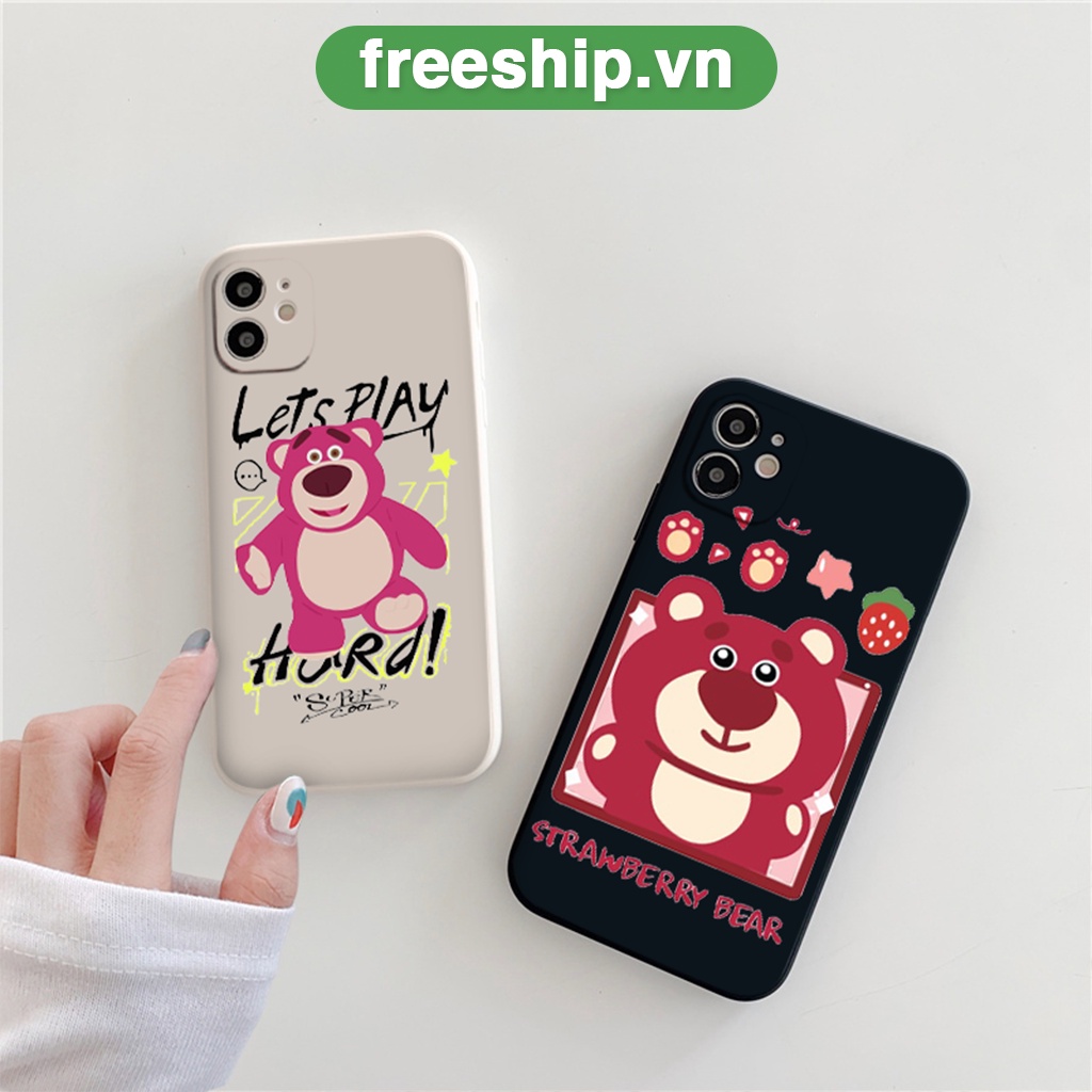 Ốp điện thoại iphone Gấu hồng Lotso siêu đáng yêu cạnh vuông cho 6/6splus/7/7plus/8/8plus/x/xr/xs/11/12/13/14/pro/maxcho