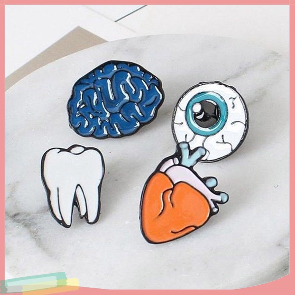 Huy hiệu cài áo bằng kim loại hình răng/ não/ nhãn cầu/ trái tim đáng yêu thời trang