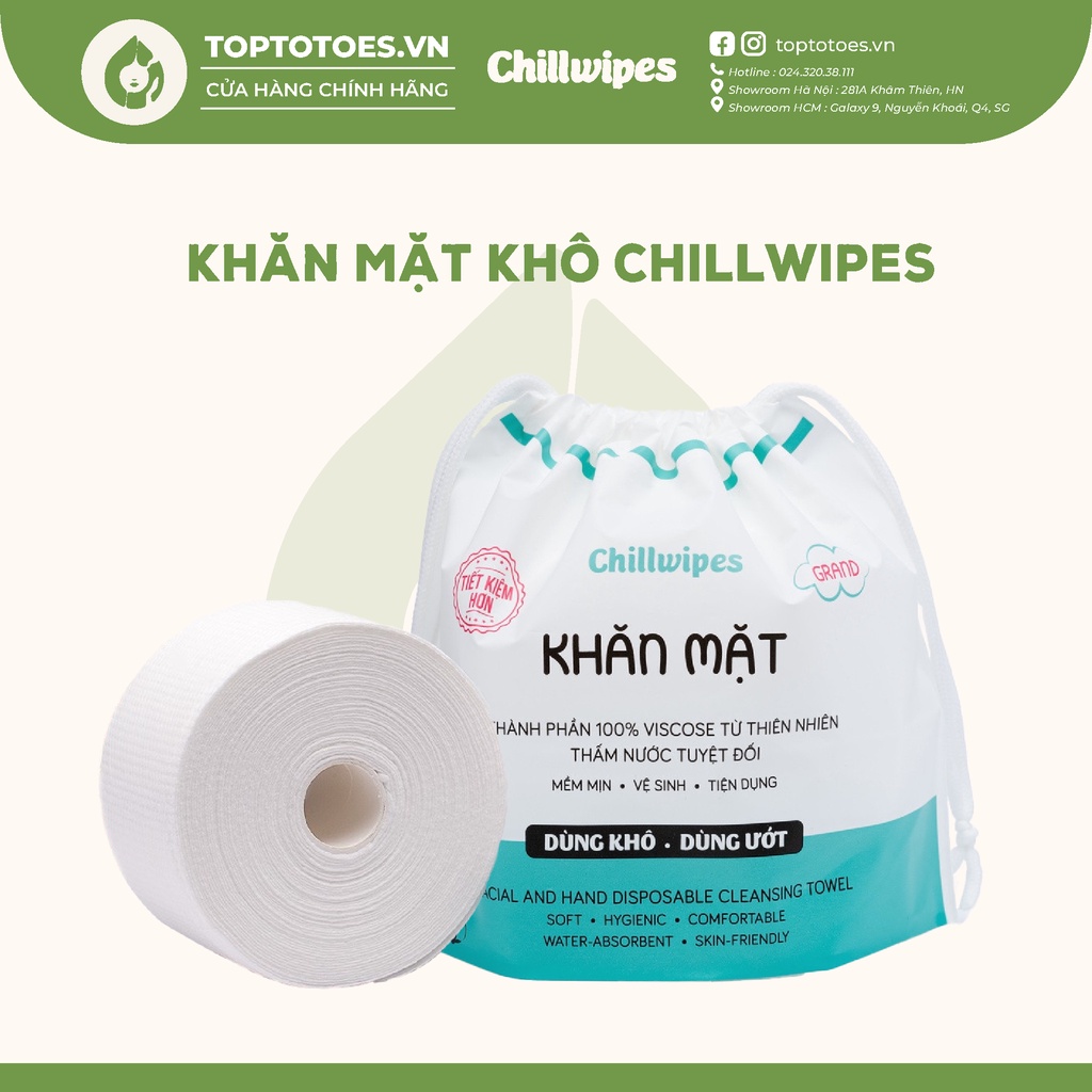 Khăn mặt khô Chillwipes dùng 1 lần, mềm mịn - vệ sinh - tiện dụng