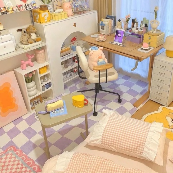 Thảm Ins xu hướng Vải nhung Morandi lông cừu thảm lau chân 100X160 140X200 hình dạng không đều bàn cờ thảm lông trải sàn phòng ngủ thảm trải sàn phòng khách