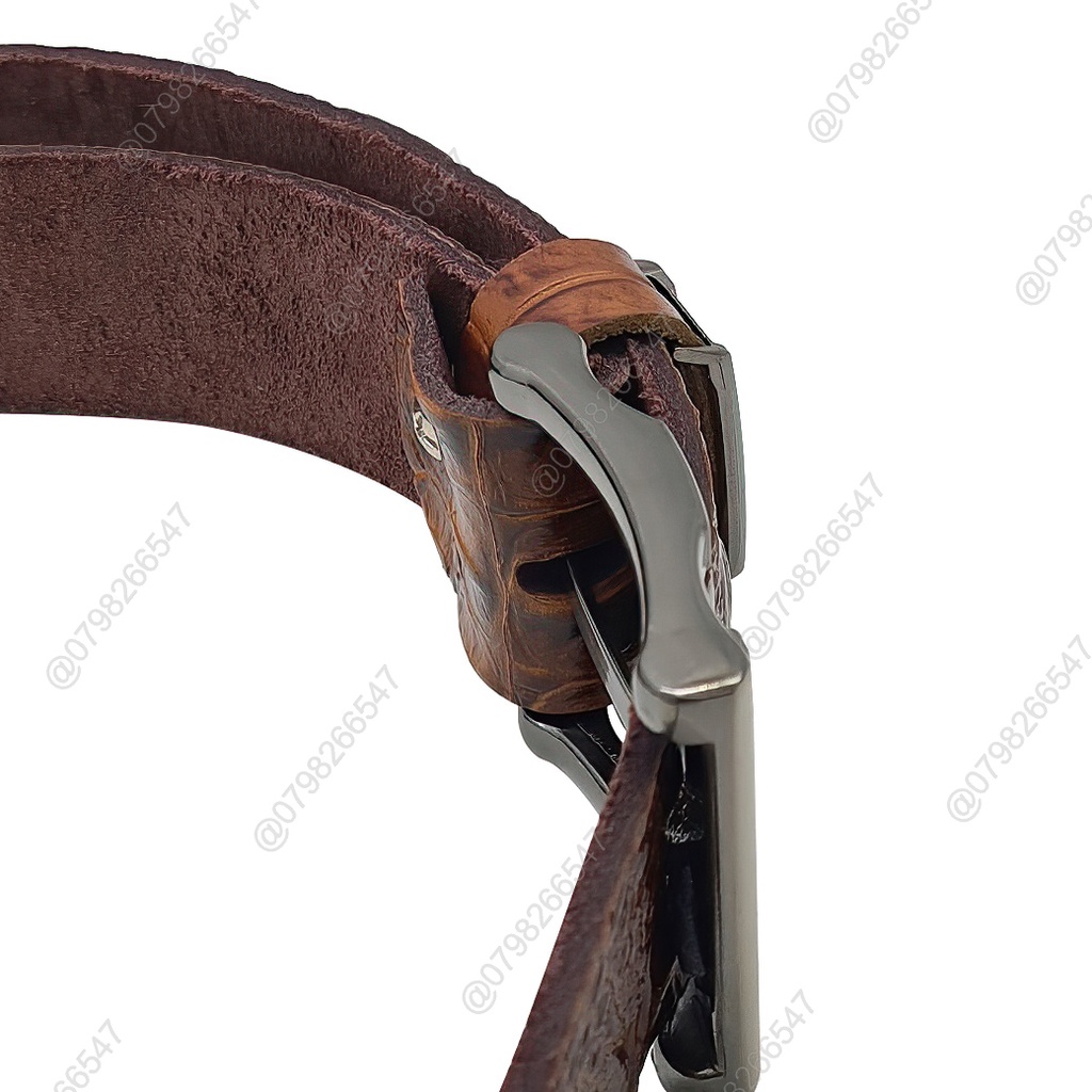 Thắt lưng da bò dập vân cá sấu DHM-130 | Đầu khoá kim nguyên khối kiểu lượn sóng | Bảo hành 12 tháng