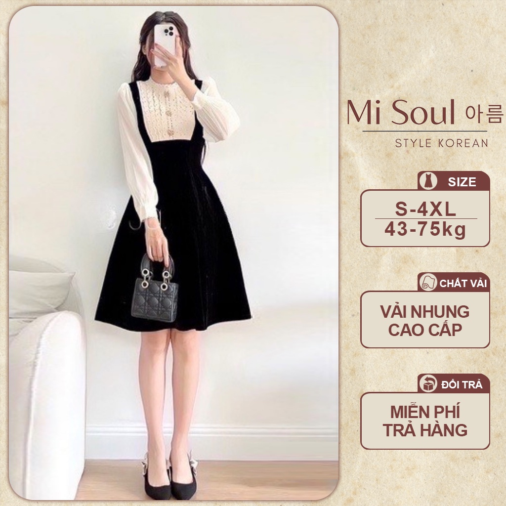 Váy Đầm Nhung Thiết Kế Misoul Phối Ngực Ren Tay Voan Sang Chảnh