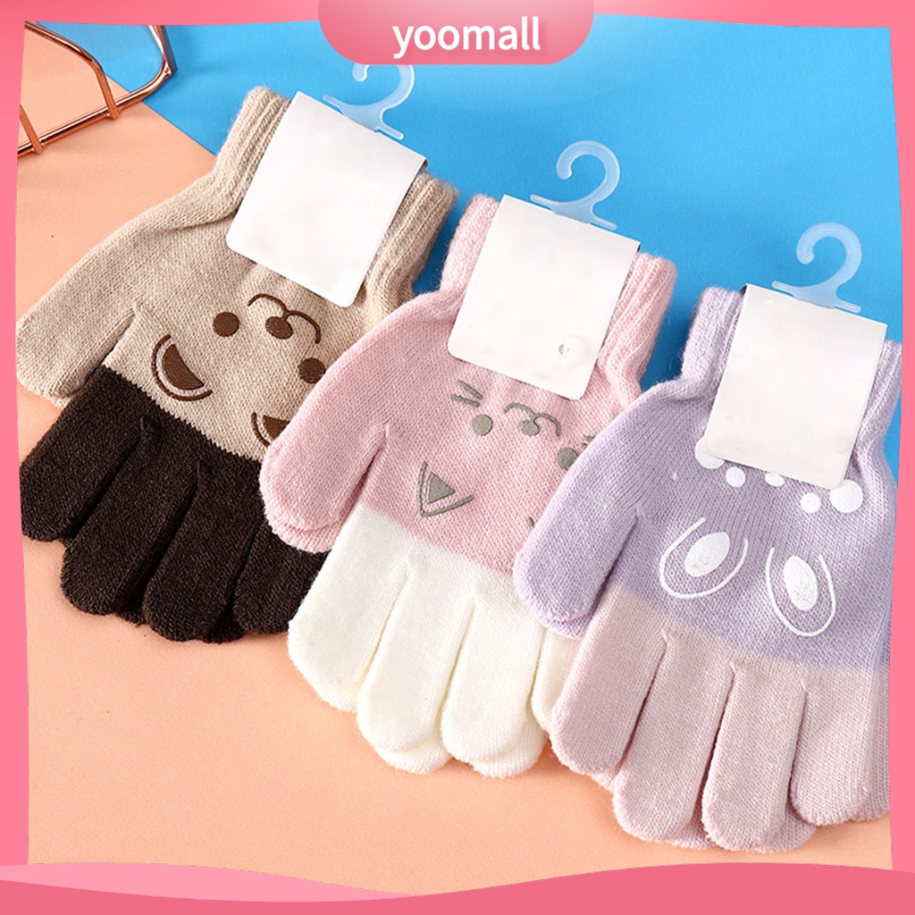 1 Đôi Găng Tay Dệt Kim Dày Giữ Ấm In Họa Tiết Thú Hoạt Hình Dễ Thương Cho Bé