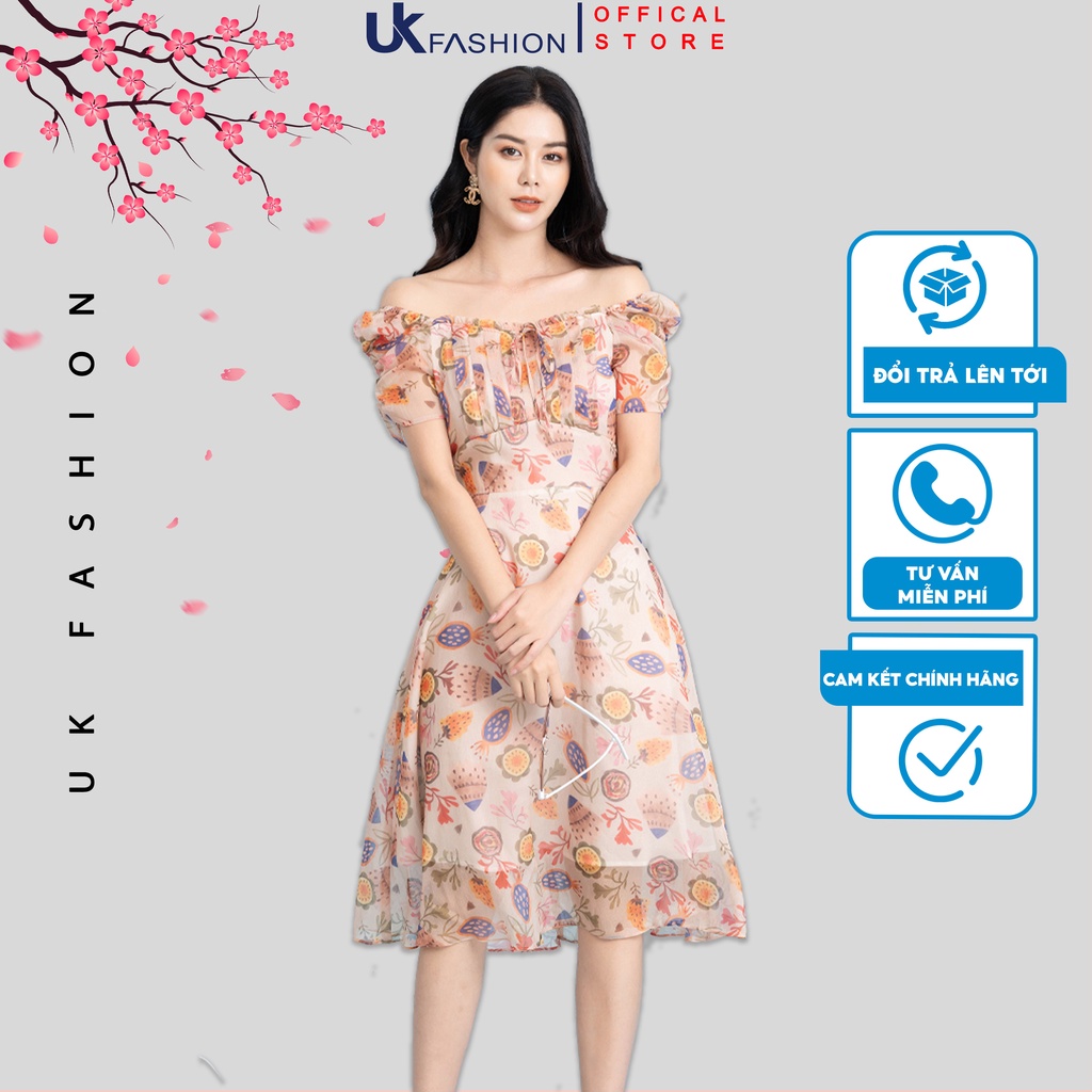 Đầm Hoa Xòe Phối Ngực NhúnThời Trang UK Fashion Thiết Kế Cổ Vuông Nữ Tính, Chất Liệu Vải Cao Cấp NKDV2203009