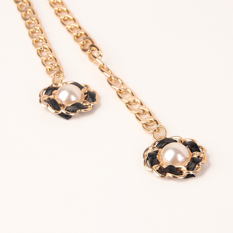 Dây Xích Đeo Thắt Lưng Bằng Kim Loại Đính Ngọc Trai Cho Nữ