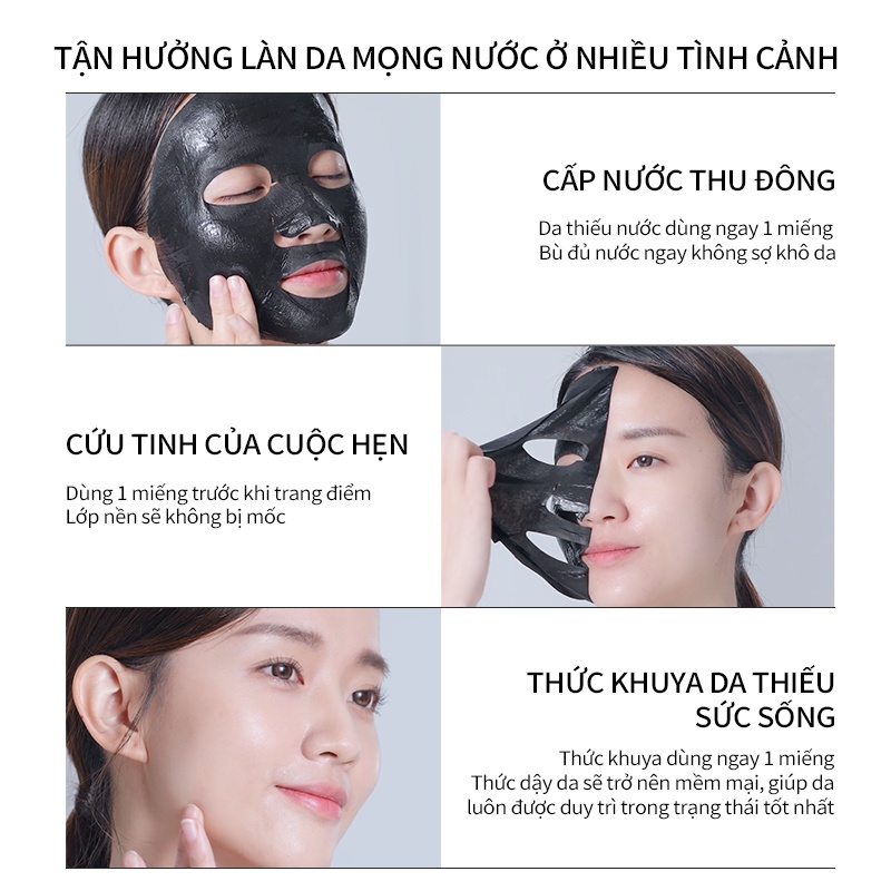 MASK FAMILY Mặt nạ hyaluronic acid màu đen dưỡng ẩm chăm sóc làn da cho nam nữ 25ml 10miếng