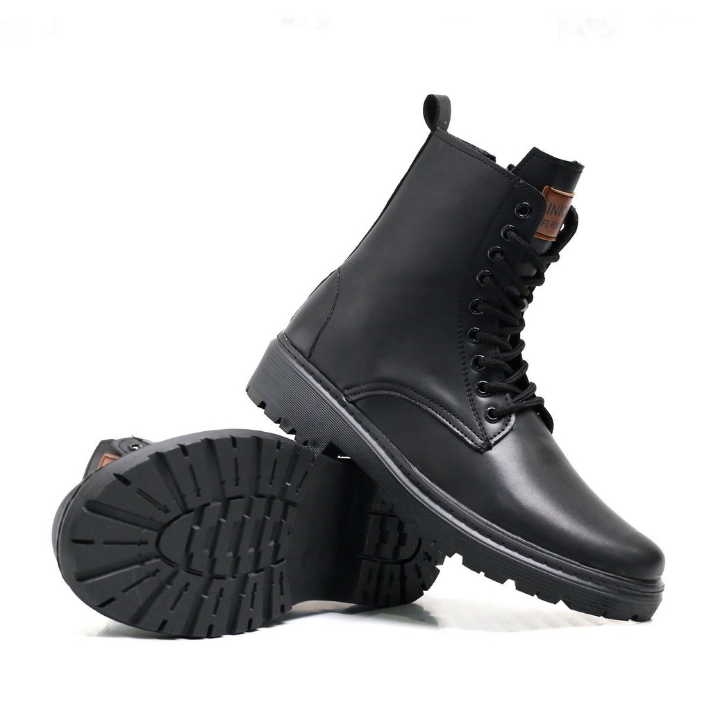 Giày Chunky Combat Boots da thời trang INICHI G1105 da lì chống nhăn, khóa kéo phiên bản đế chunky