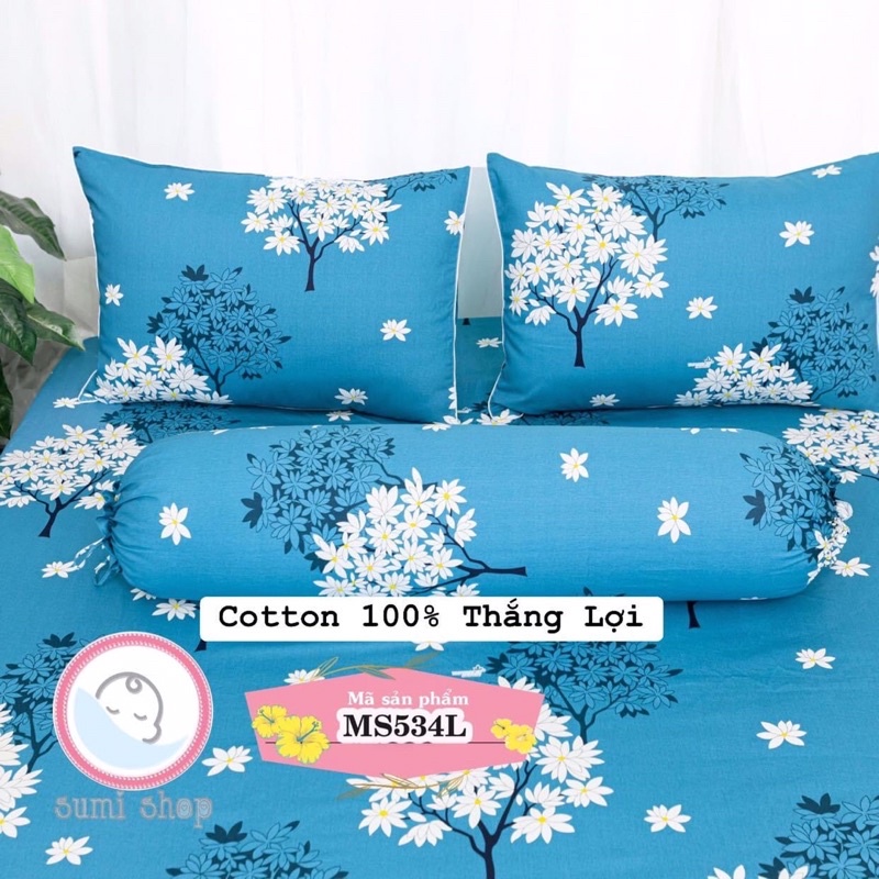 Drap Thắng Lợi, ga trãi giường (4 món) cotton 100% in logo thoáng mát HOA CHÙM LÝ