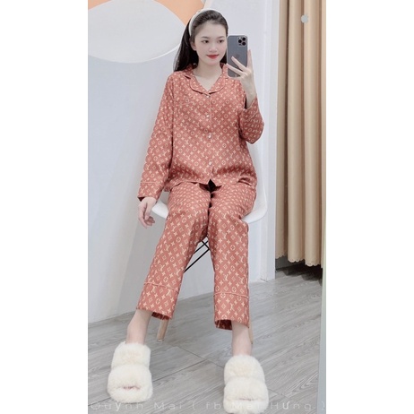 Bộ Pijama Chất Nhung Chéo Mặc Nhà Nữ Hoạ Tiết Nhiều Hình, Đồ Ngủ Thu Đông Xinh